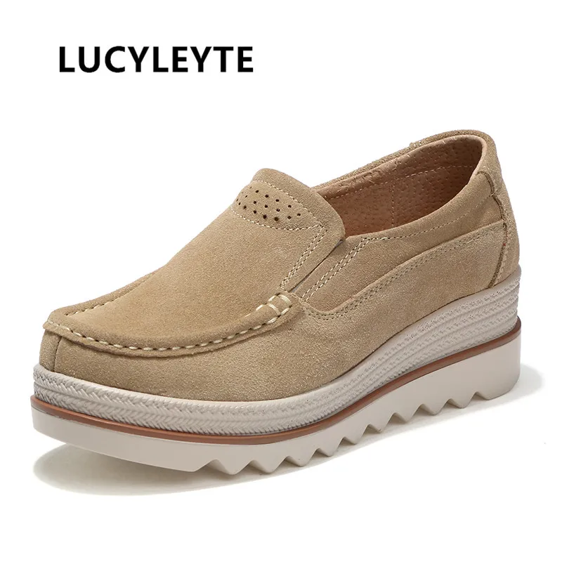 2018 Осенняя женская обувь на платформе слипоны Кожаные Замшевые повседневные