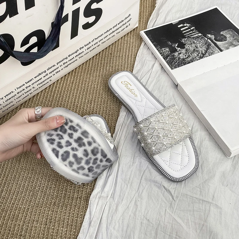 

Shoes Woman 2021 Female Slippers Luxury Slides Jelly Flip Flops New Designer Summer Glitter Flat Beach Crystal PU Rubber Basic F