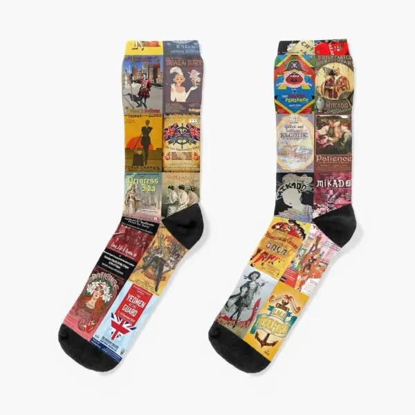 

Гилберт и Салливан опера плакаты Экипировка носки женские Мультяшные милые Лучшие спортивные короткие унисекс черные хлопковые удобные за...