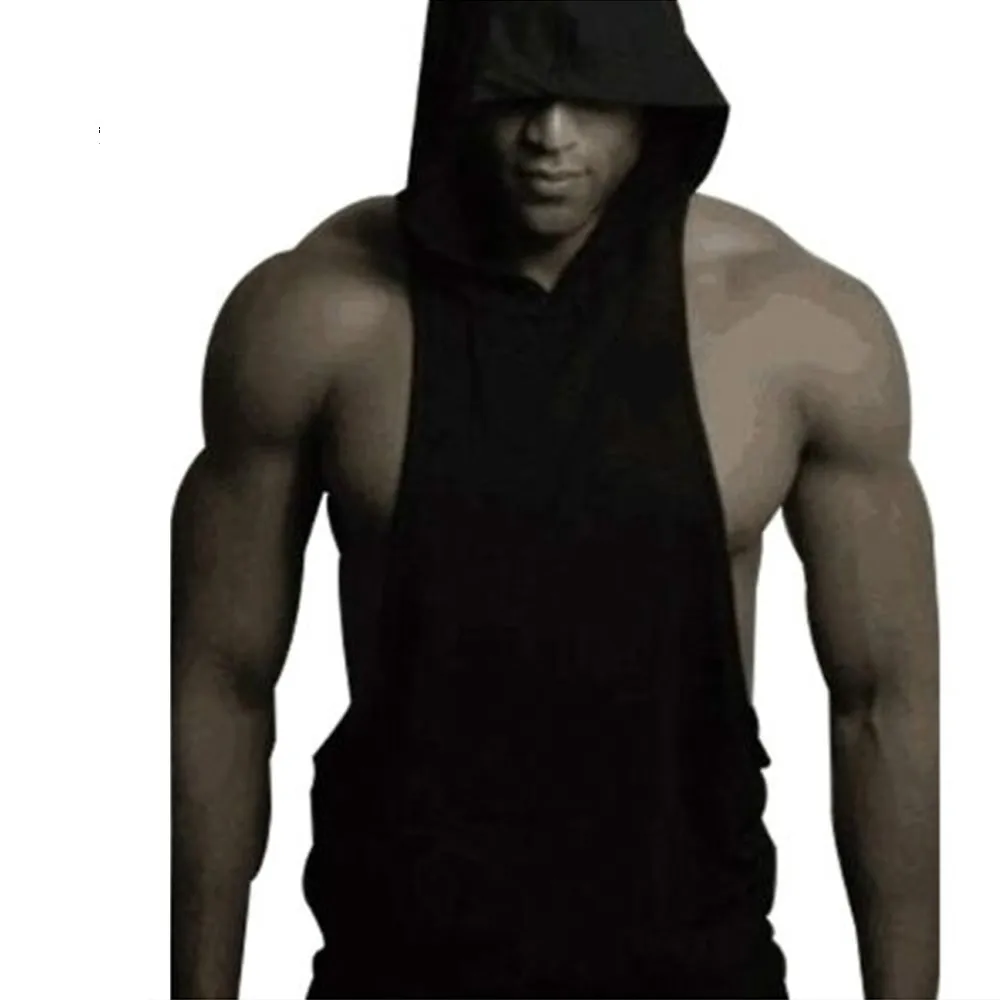 

Мужская хлопковая майка без рукавов, бодибилдинг, однотонная майка с капюшоном, летние хлопковые рубашки для мужчин