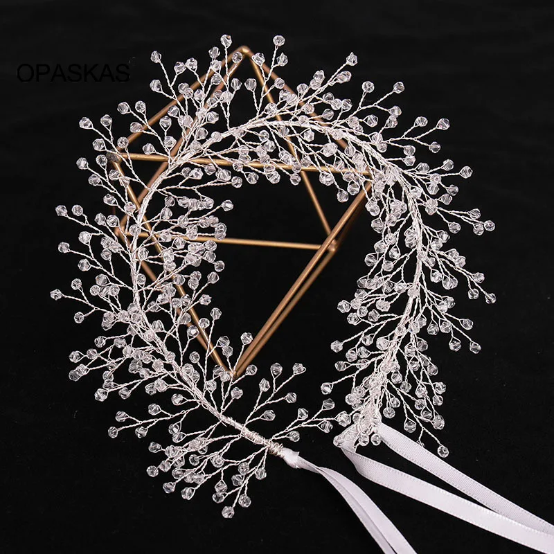 

Bridal Crown Headwear with Ribbon Luxury Rhinestones Inlaid Headband for Female Wedding Birthday Hair Accessories VL