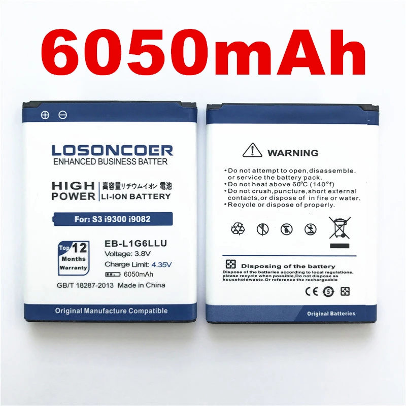 100% Оригинальный LOSONCOER для Galaxy EB L1G6LLU Samsung S3 Battery i9308 i9305 i9301 i9082 i9080 i9128E i9060 i9300