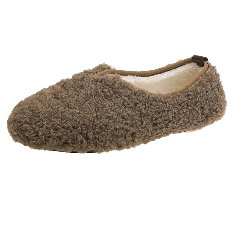 Женские зимние шлепанцы с мехом ягненка; chaussures femme Pantuflas; меховые шерстяные туфли для улицы; женская обувь; женские мокасины; Тапочки - Цвет: Хаки