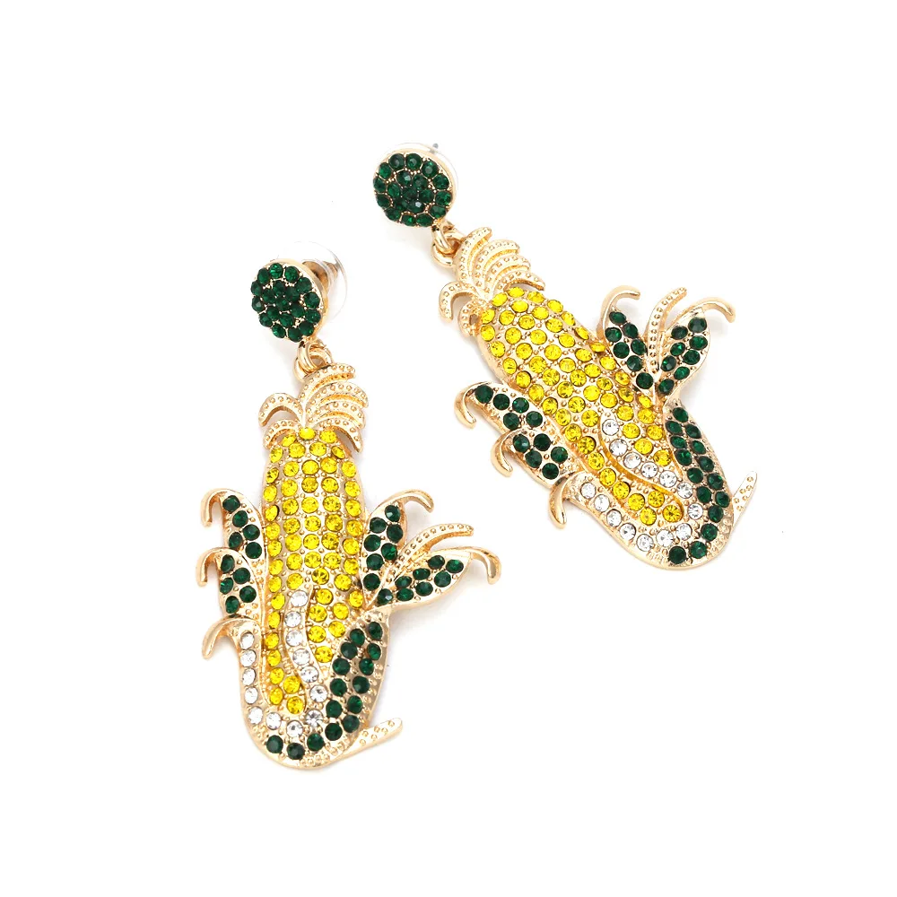 

CINKILE 1Pair New Rhinestone Corn Earrings for Women Fruit Drop Earrings Creative Jewelry Personality Birthday Gifts for Friend