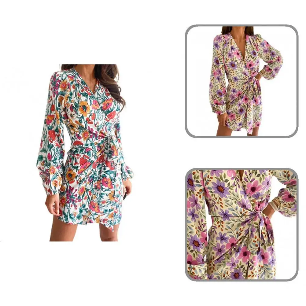 

Irregular Bandage Popular V-Neck Lacing Women Dress Spring Autumn Mini Dress V-Neck Sundress