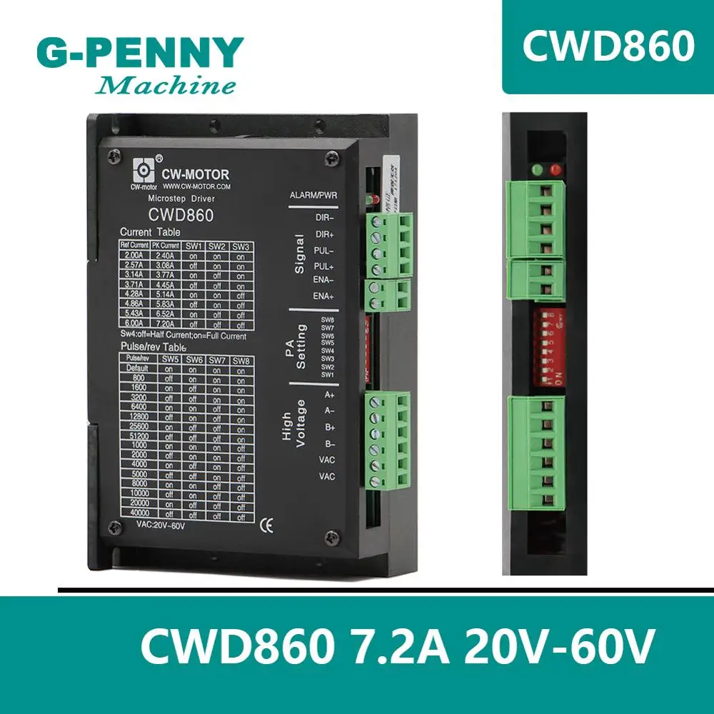

Драйвер двигателя с ЧПУ g-penny NEMA23 NEMA34, 2-фазный микрошаговый драйвер шагового двигателя 0-7,2 А, 24-90 В постоянного тока CWD860, низкий уровень шума!