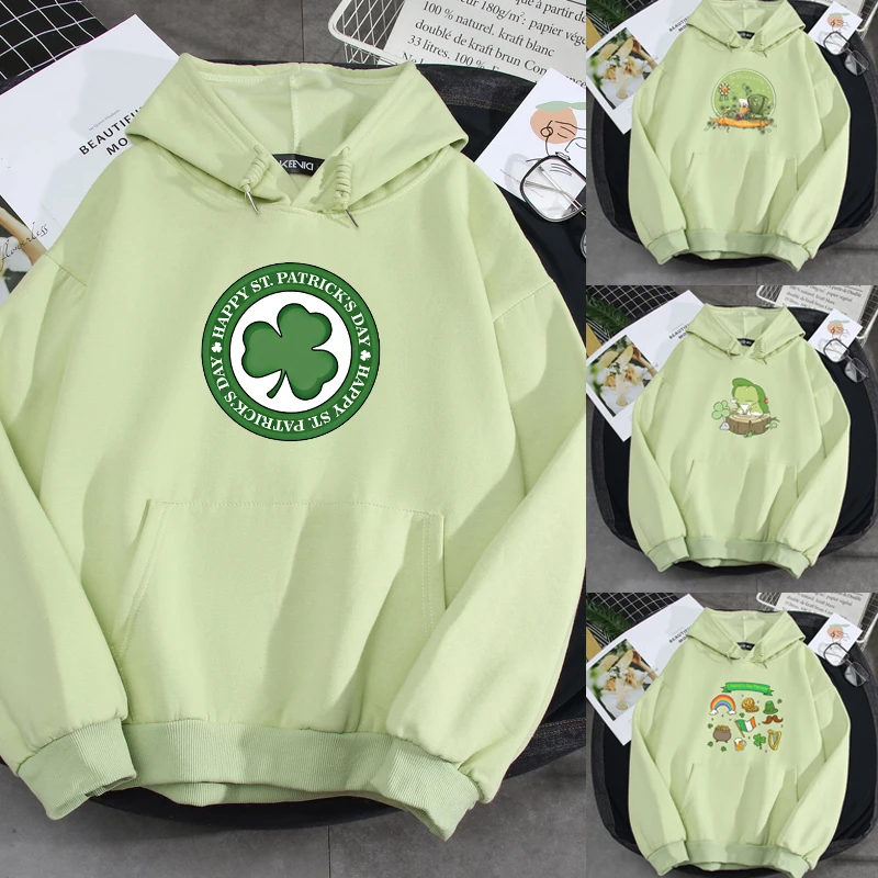 

Small Fresh Hooded Hoodie Female Cotton Warm New Kpop Casual Unisex Streetwear Women St. Patrick's Day Green Hoody Sweatshirts