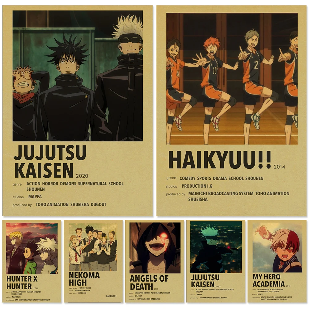 

Anime Jujutsu Kaisen Kraft Paper Poster Haikyuu Hunter X Hunter MHA Wall Art Painting Study Home Living Room Decoration Pictures