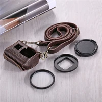 for gopro hero7 black 6 5 litchi texture genuine leather housing case with set key hole neck strap 52mm uv lens 2 colors
