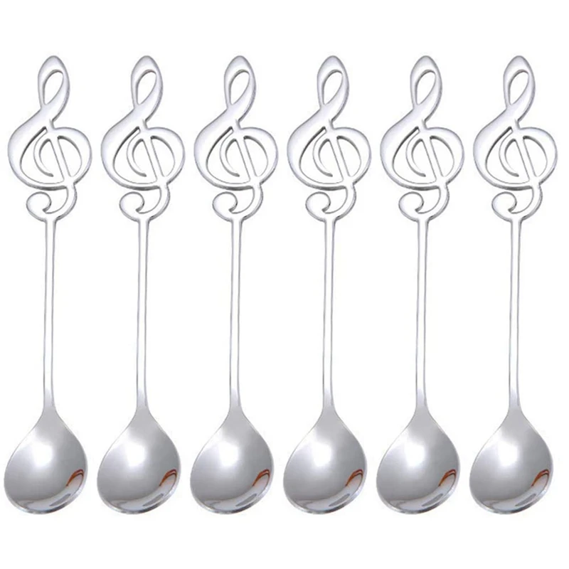 

LUDA 6PCS Music Teaspoon Set Stainless Steel Small Espresso Spoon Mixing Mixed Decorative Beverage Spoon