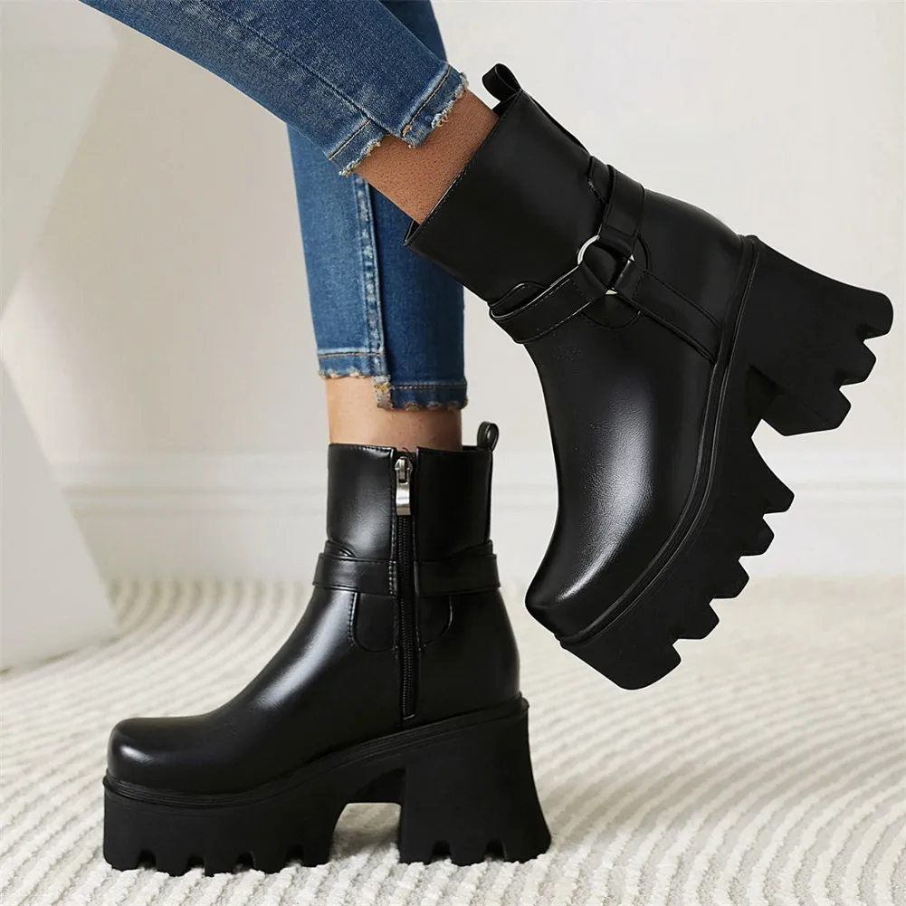 

Dropship 2021 New Female Chelsea Boots Square Heel Ankle Boots Platform Comfy Leisure Woman Shoes Ankle Boots Big Size 43