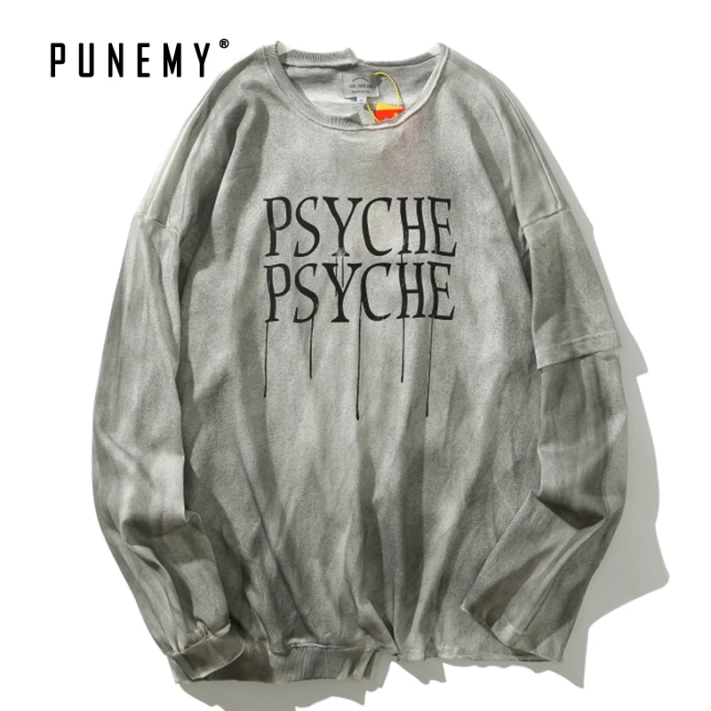 Хип Хоп Уличная Мужская футболка нерегулярные лоскутные Длинные рукава оверсайз