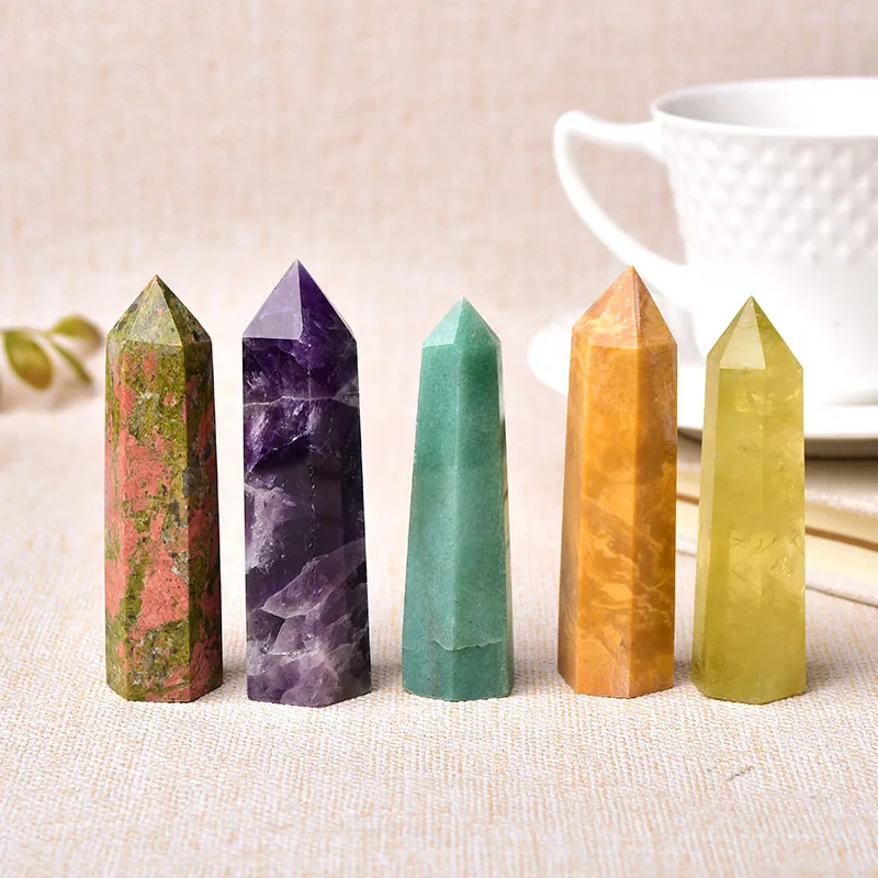 

Natural Stones Crystal Point Wand Amethyst Rose Quartz Healing Stone Energy Ore Mineral Crafts Home Decoration Obelisk Xmas Gift