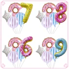 Набор воздушных шаров в виде пончиков, цифровой набор из 5 цифровых шариков 32 дюйма для детского дня рождения, украшения из алюминиевой фольги, конфеты, звезды, шоу малышей