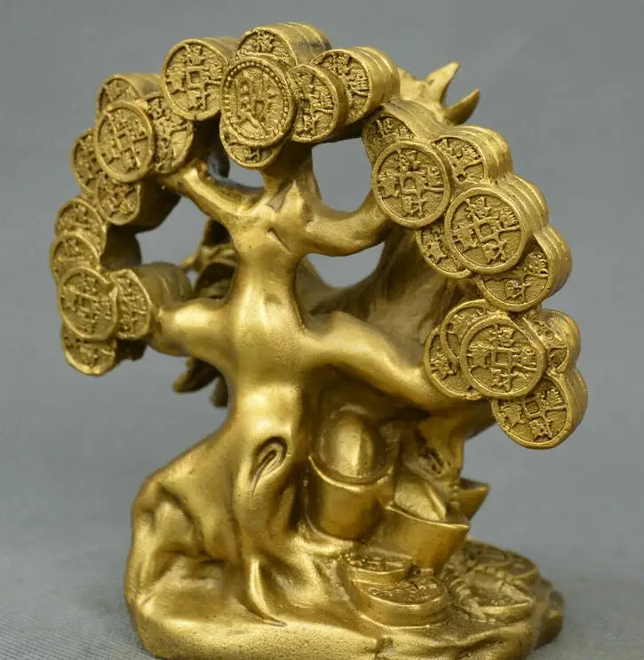 Китайская фэн шуй старый Бронзовый Зодиак Чок юанбао деньги Богатые деревья