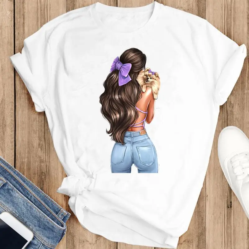 

Футболка женская с круглым вырезом, модный топ с принтом акварелью и коротким рукавом, мультяшная стильная одежда 90-х