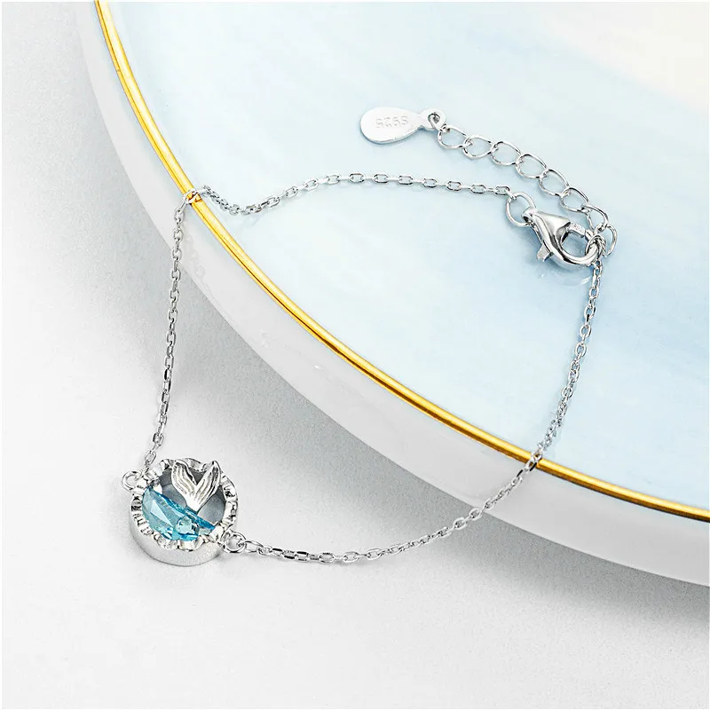 Женский браслет из серебра 925 пробы с синим кристаллом | Украшения и аксессуары