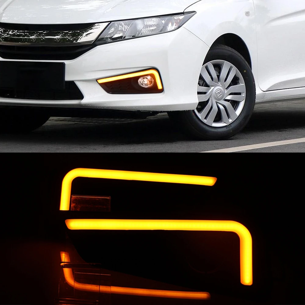 Car Flashing 1 Pair For Honda City 2015 2016 LED DRL Daytime Running Lights Daylight Waterproof yellow Signal car Styling light |