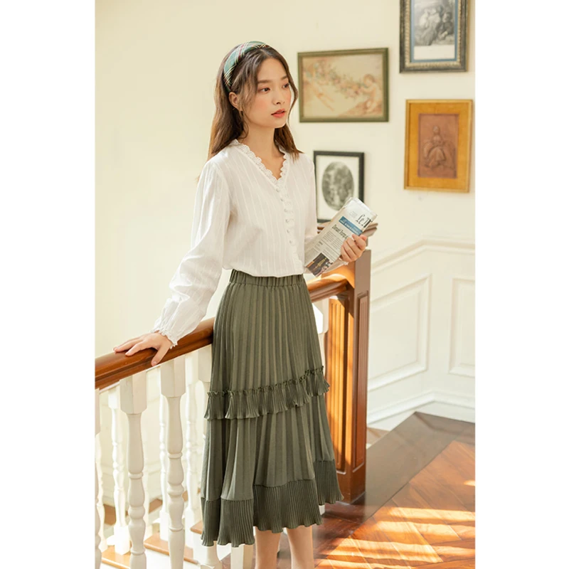 INMAN весенне-осенняя Милая кружевная блузка в стиле ретро с v-образным вырезом и