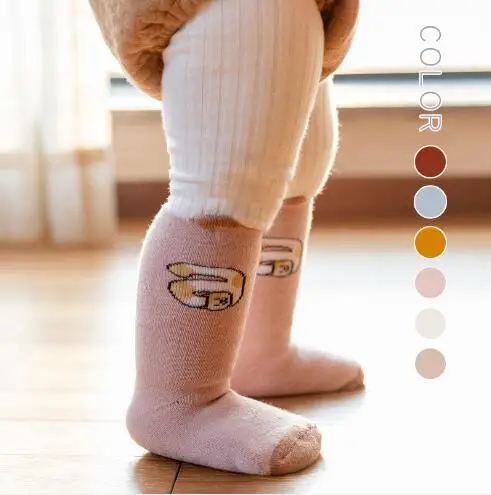 

3Pairs/lot Winter 0-3 yeat super thick high tube children's socks infant baby socks alphabet animal middle tube terry socks
