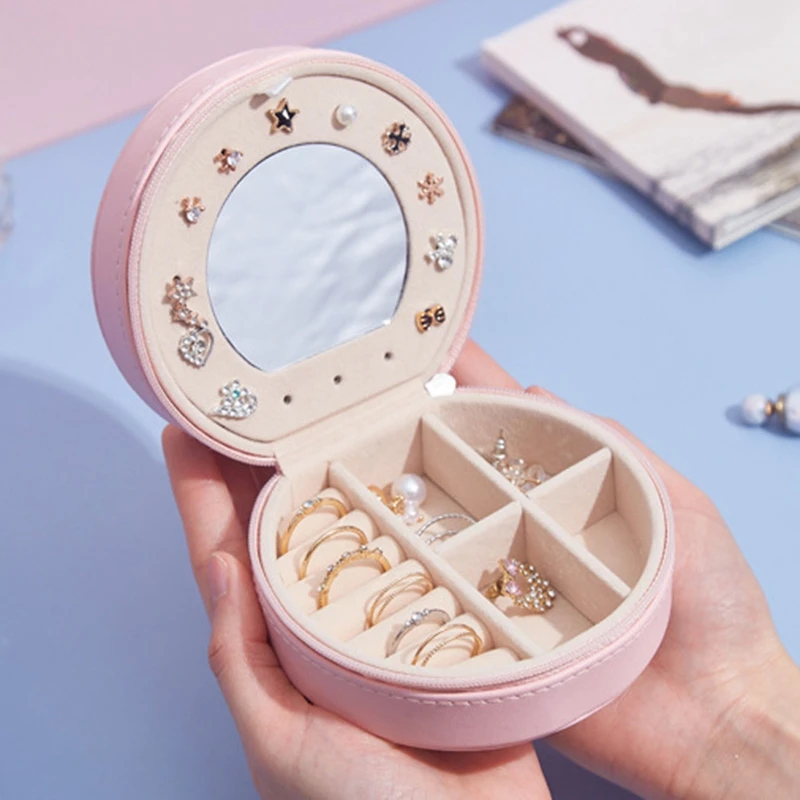 

Multifunctional Portable Jewelry Box Travel Mini Mini Jewelry Bag with Mirror Earring Earring Ring Storage Box