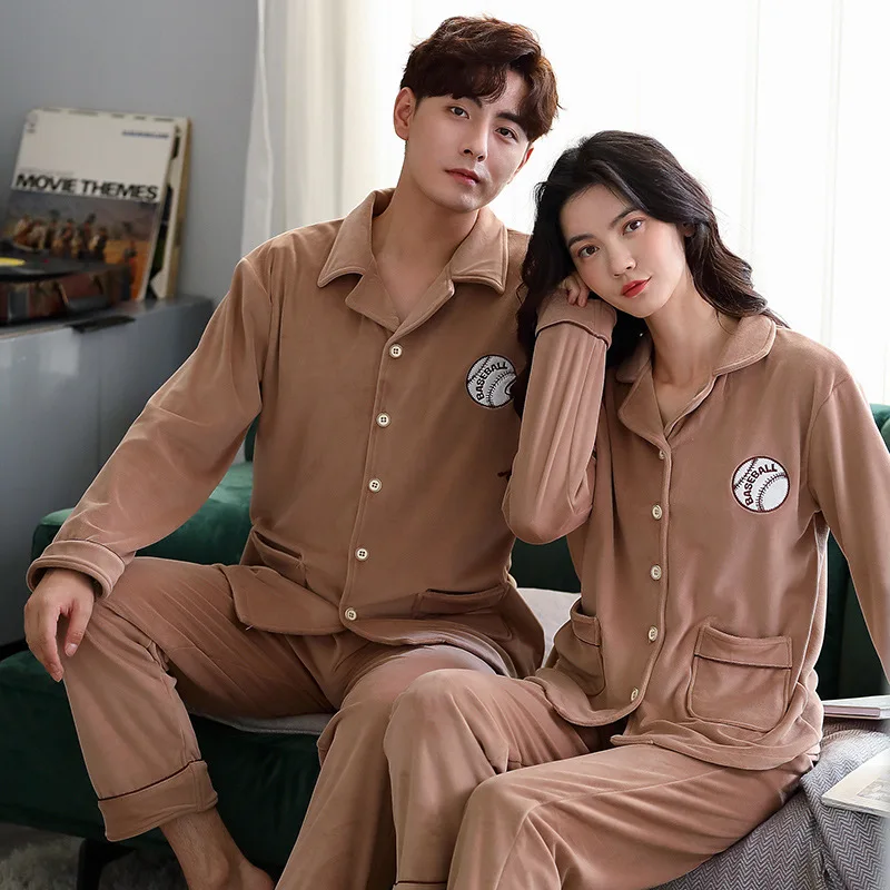 

Winter New Couple Velour Pajamas Suit Warm Women Two Piece Set Homewear Men Loose Casual Sleepwear Nightwear Pijama Mujer