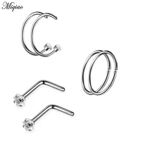 miqiao 6 pcs european and american body piercing jewelry stainless steel mixed nose stud nose ring