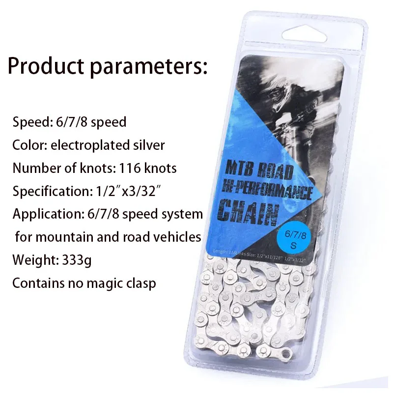 

Mountain Bike Chain12 11 10 9 8 7 6S Speed Mountain Bike Electroplated Silver Chain 24/27/30 Variable Speed Bicycle Accessories