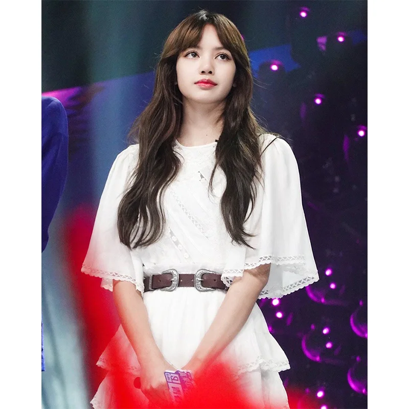 

kpop Korean Celebrity same new White sexy hollow O-neck high waist chiffon dress women summer temperament Half sleeve dresses
