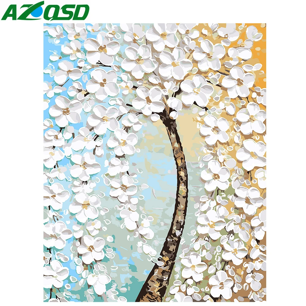 AZQSD DIY современная масляная краска, дерево, краска по номерам, картина на холсте, украшение дома, ручная краска, ed Wall Art K428