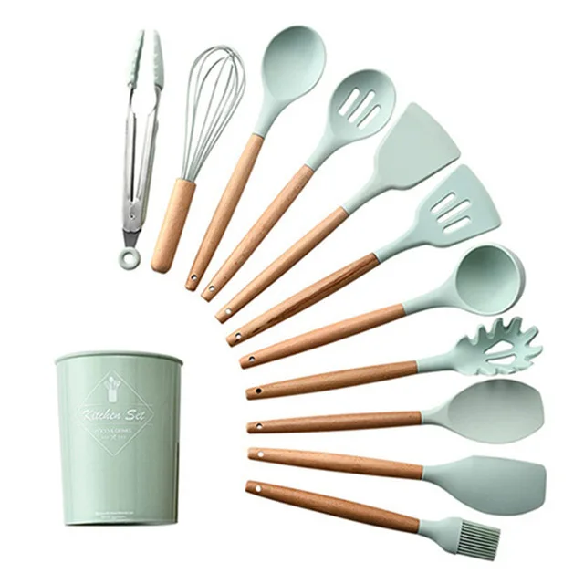 11/12/13Pcs Silicone Kitchen Set nonstick Kitchen Utensils Set with Spoon Spatula Cooking Accessories Baking Kitchen Tools Set - Цвет: 12 Pcs kitchen set