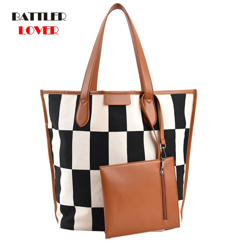 

New Plaid Casual Totes For Women 2021 2 Sets Composite Bags Female Big Capacity Handbags Female Classic Travel Shoulder Purses