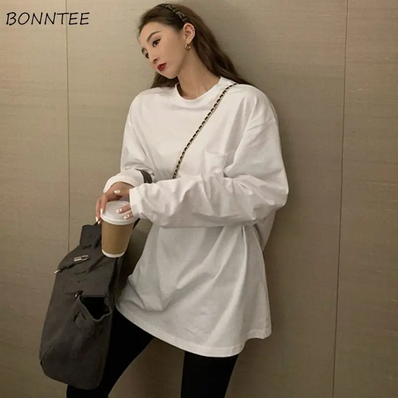 

Футболка женская с длинным рукавом, свободная простая дизайнерская рубашка с карманами, дышащая уличная одежда для отдыха, модный топ для д...