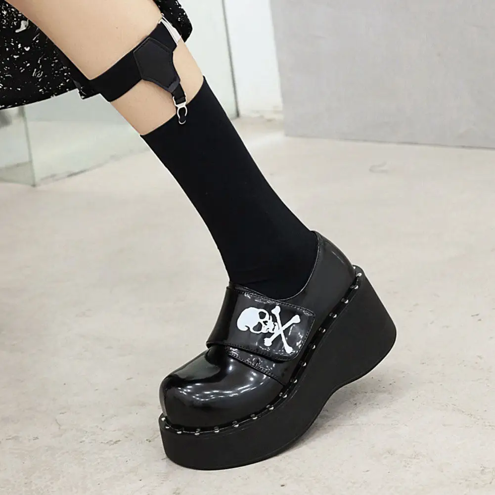 

2021 Lovely Black Gothic Lolita Punk Cosplay Black Comfy Walking Chunky Heels Platform Shoes Women Casual Pumps Big Size 43