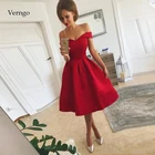 Красное атласное платье для выпускного вечера Verngo, простое вечернее платье, короткое вечернее платье для выпускного вечера, платья для торжества