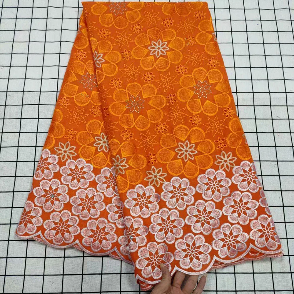 

2020 African Cotton Lace Fabric With stones 5 Yard High quality Embroidery Swiss Voile Lace Popular For party dress