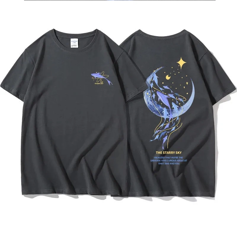 

women's t-shirt Moon Dolphin pattern Short Sleeve T-shirt 2021 Summer New Loose Top y2k O-neck tshirt top vintage clothes size