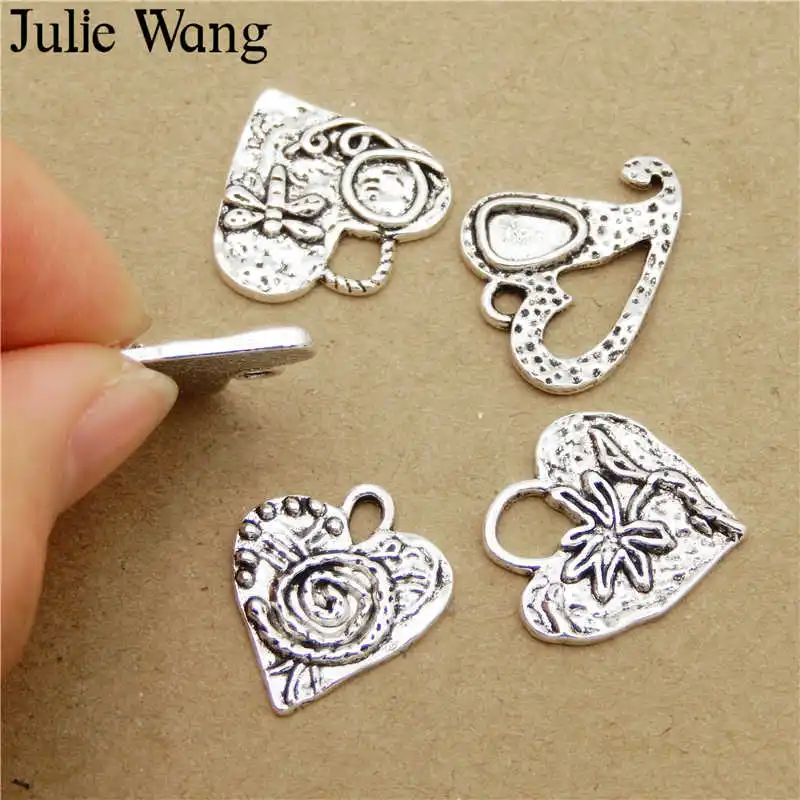 Julie Wang 5 шт. шармы в форме сердца сплав Смешанное дерево спираль Стрекоза