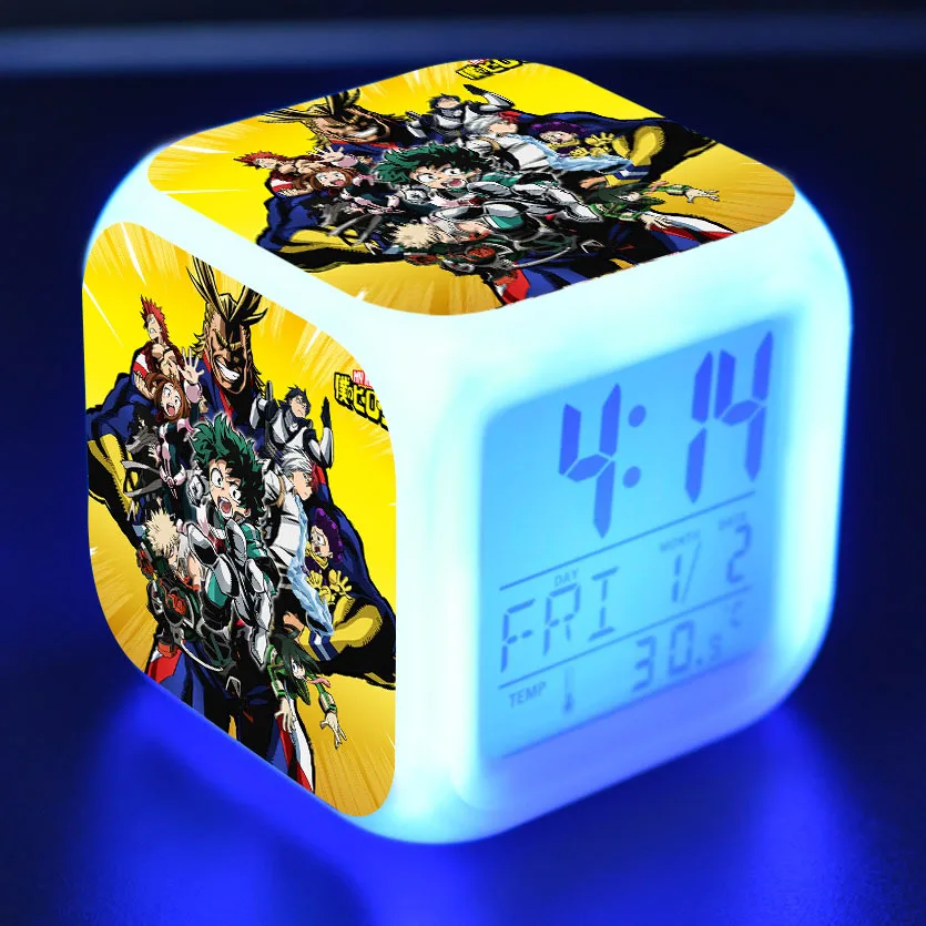 

3D Cartoon hero academi Alarm Clocks LED Color Changing Alarm Clocks Kids Toys Gift Multifunction Touch Sensing Glowing Clock