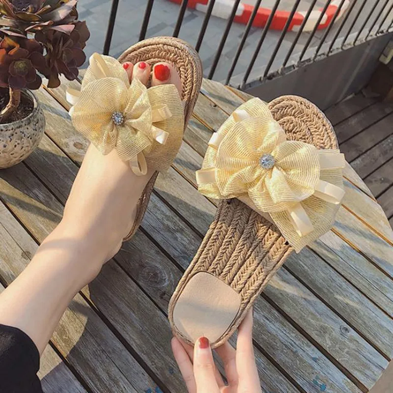 COSMAGIC/Новинка 2020 года сезон лето женские шлепанцы с цветочным принтом и бантом