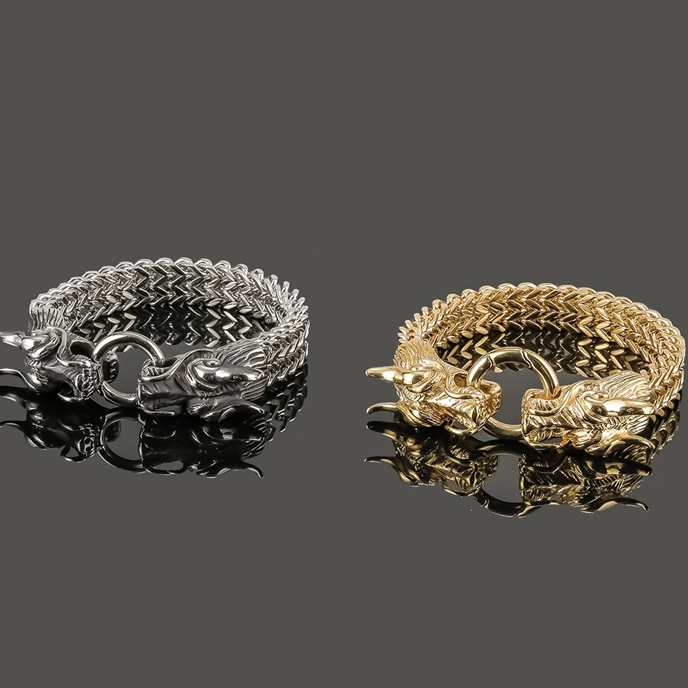 Дракон головок Браслеты для Для мужчин Нержавеющая сталь s металлическая