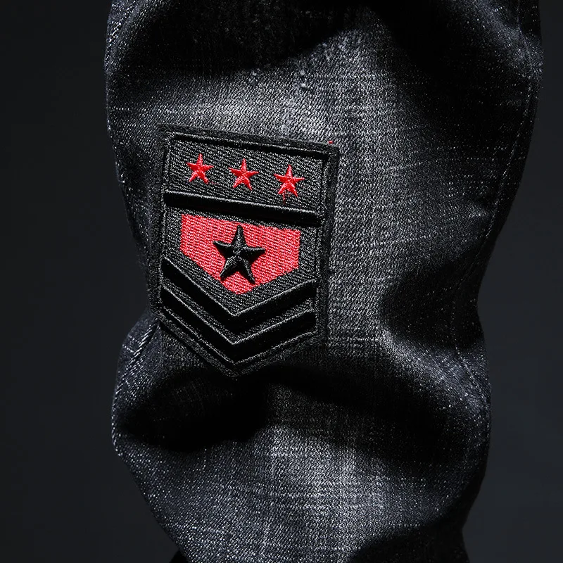 

New Autumn winter fund black broken cotton hole high-grade jeans slim straight tube trousers son male tide embroidery pants