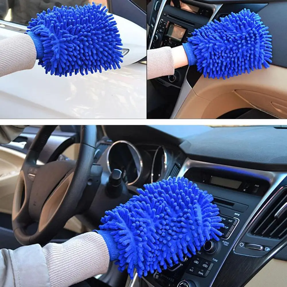 

Microfiber Chenille Car Wash Gloves 4 Colors Waterproof Cleaning Care Wax Brush Sided Car Auto Glove Double Detailing Thick C1S2
