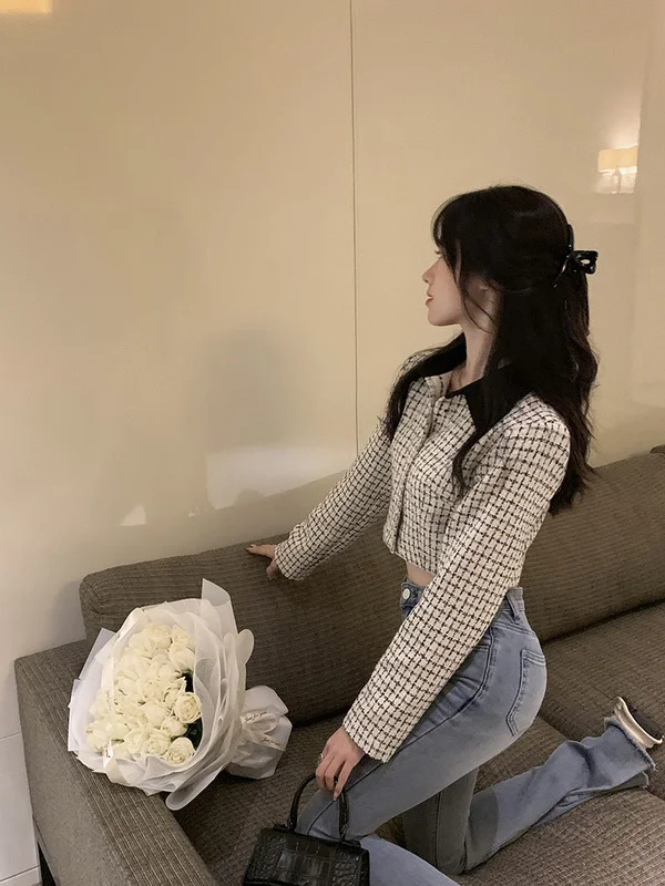 Style Plaid Short Coat Female Rac |