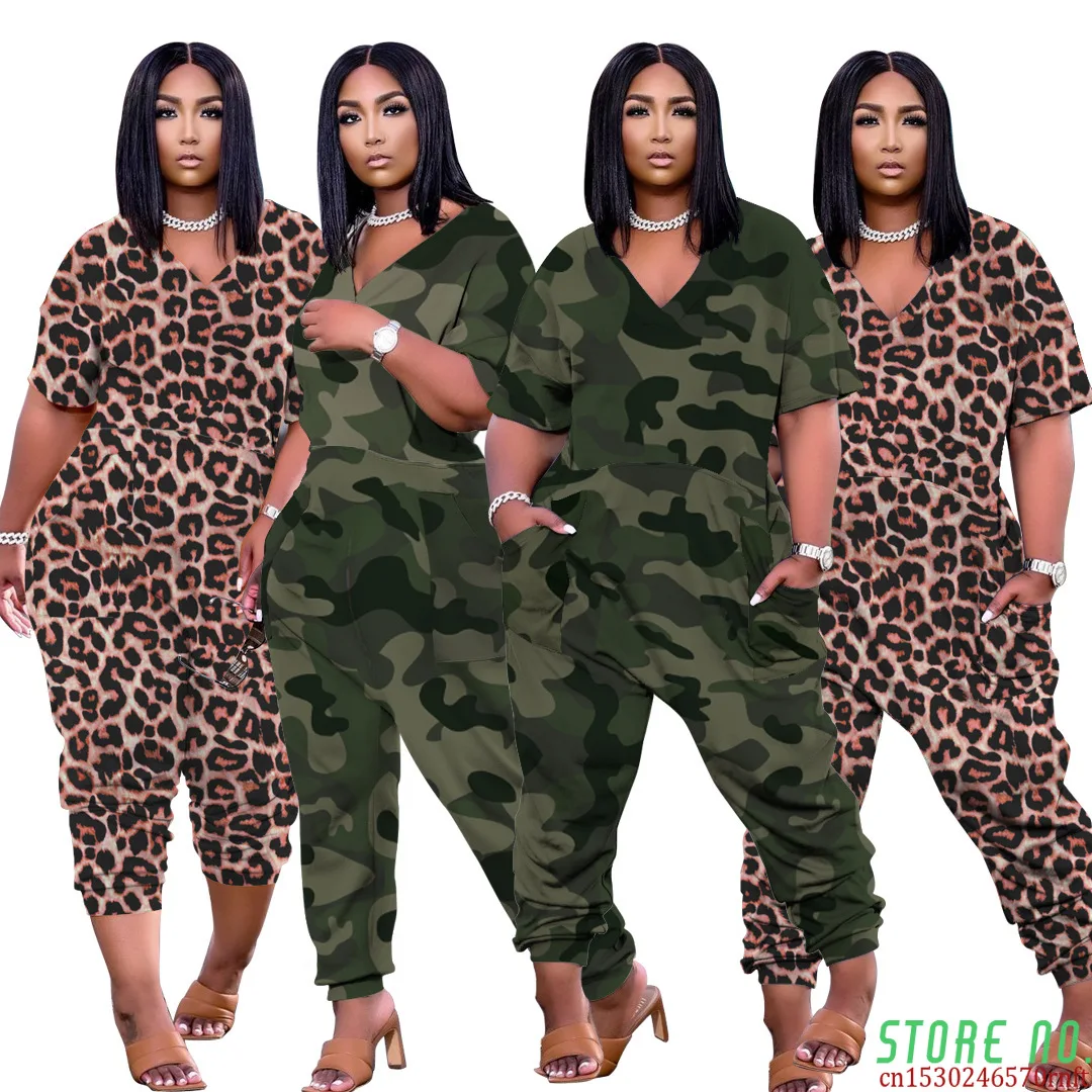 

Plus Size Clothing 3xl Jumpsuit Women Wholesale Items Camouflage Leopard Cargo Casual Hot Sale New One Piece Outfit Dropshipping