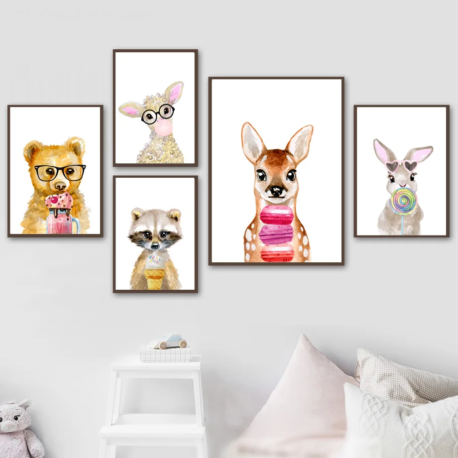 Кораблика медведя кролика енота шар десерт Wall Art Холст Картина Nordic Плакаты и