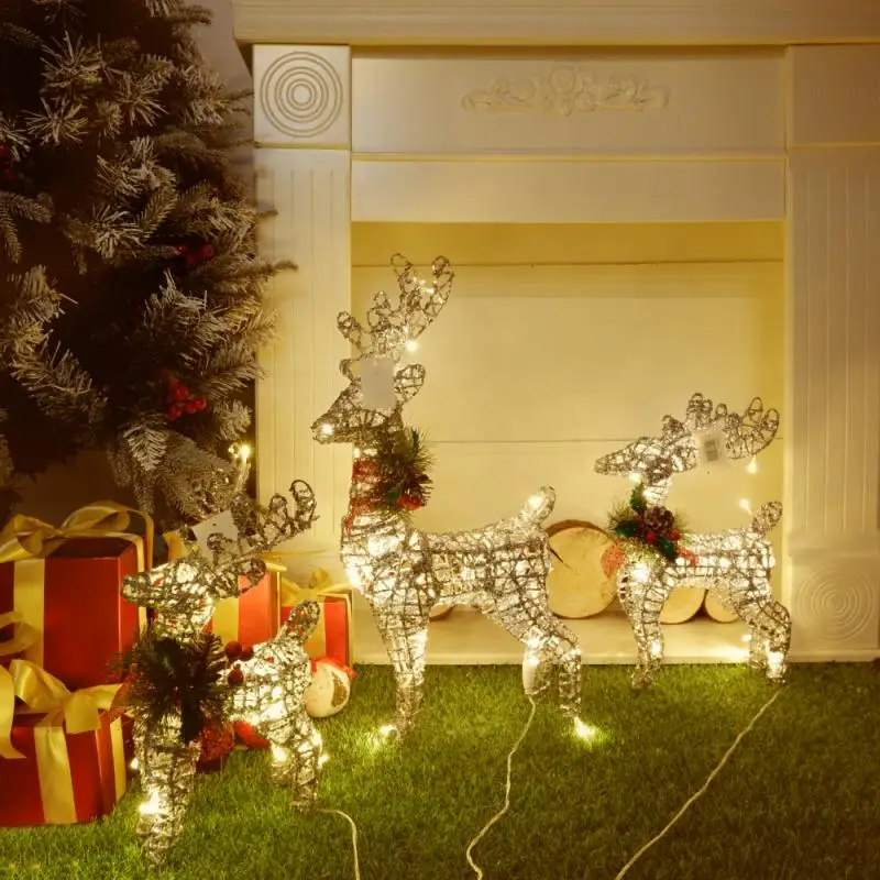 

2022 New Year Decoration Christmas Decoration Ornaments Gold Deer Elk Led Light Christmas Tree Scene Room House Navidad Decor