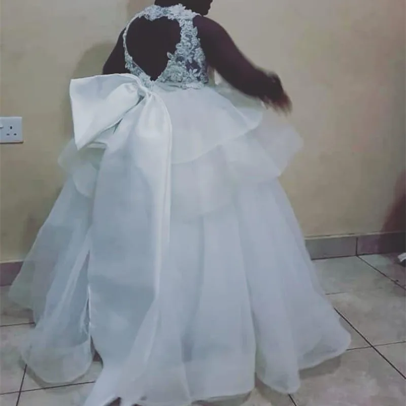 Белые Свадебные Платья с цветочным узором для девочек Кружевные вечерние платья
