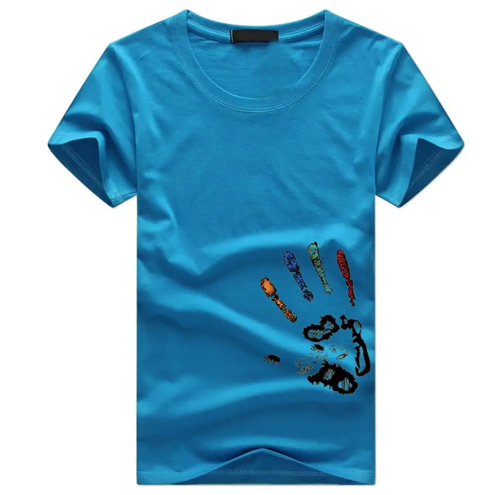 Синий High Quality Fashion Mens T Shirts Casual Short Sleeve T-shirt Mens Printed Casual Cotton Tee Shirt Summer Clothing 5XL - Цвет: Синий