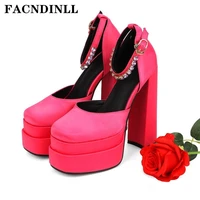 new sexy women pumps spring autumn shoes thick high heels platform black red dress party wedding shoes retro mary janes 34 43